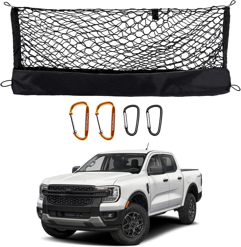 Yinnianets Highly Elastic Truck Bed Cargo Net Compatible with 2024 2025 Ford Ranger, Envelope Style Truck Cargo Net for Ranger Accessories, Upgraded Storage Bag & Heavy Duty Carabiners - Image 1